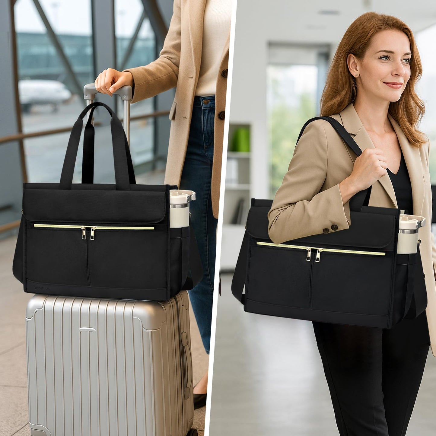 PASMAN Laptop Bag for Women 15.6 Inch, Work Bags for Teacher & Nurse with Compartments, Professional Office Computer Handbag(Black)