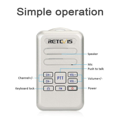 Retevis RT20 Walkie Talkies for Adults, Wearable Small Walkie Talkie for Seniors Elderly, Loud Sound, FM, Compact Mini 2 Way Radios for Healthcare Hospital Biking Camping Skiing Gift(3 Pack)