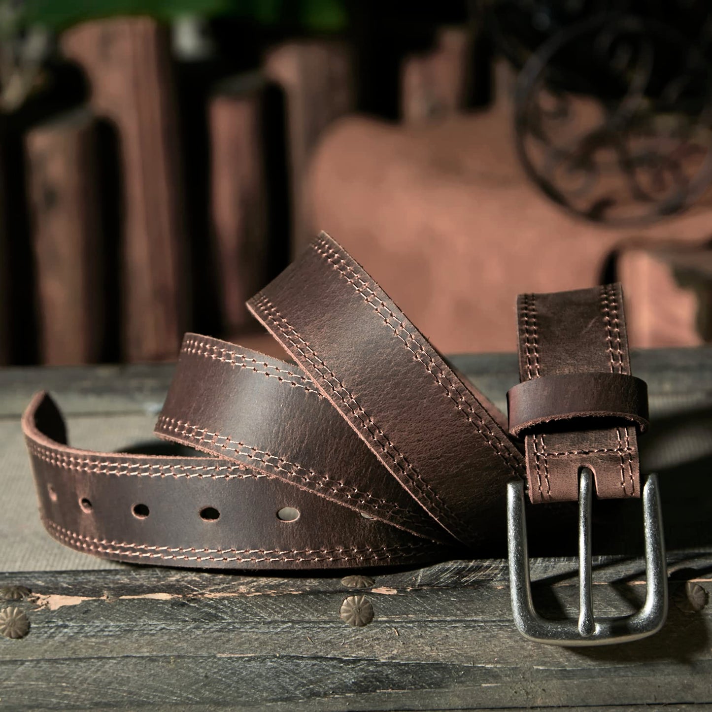 VATAN Men's Full Grain Leather Casual Every Day Jeans Belts, Handmade Men Leather Belt with Gift Box