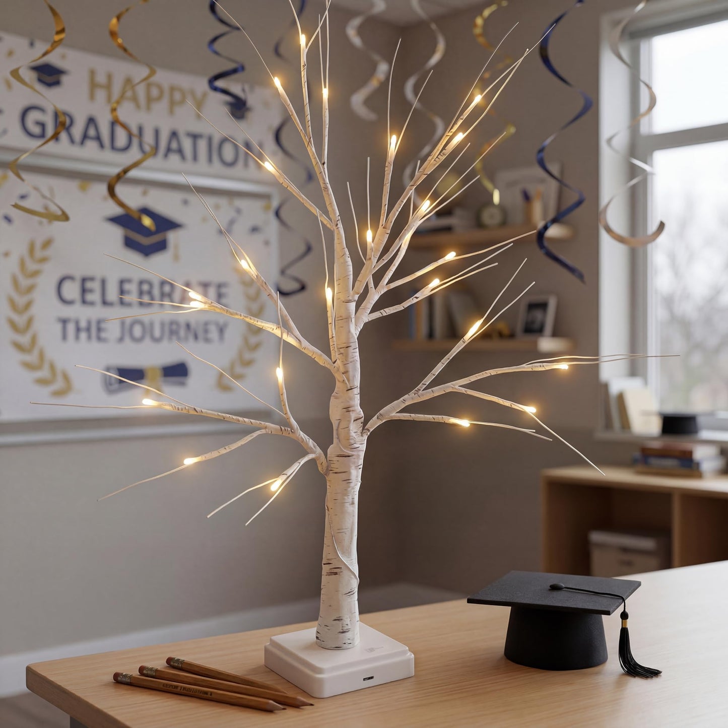 Woohaha Birch Tree for Christmas Decorations,2ft 24LED Warm White Lighted Birch Tree，Battery USB Timer Tabletop Artificial Mini Tree with Lights for Home Indoor Holiday Party Wedding Graduation Decor