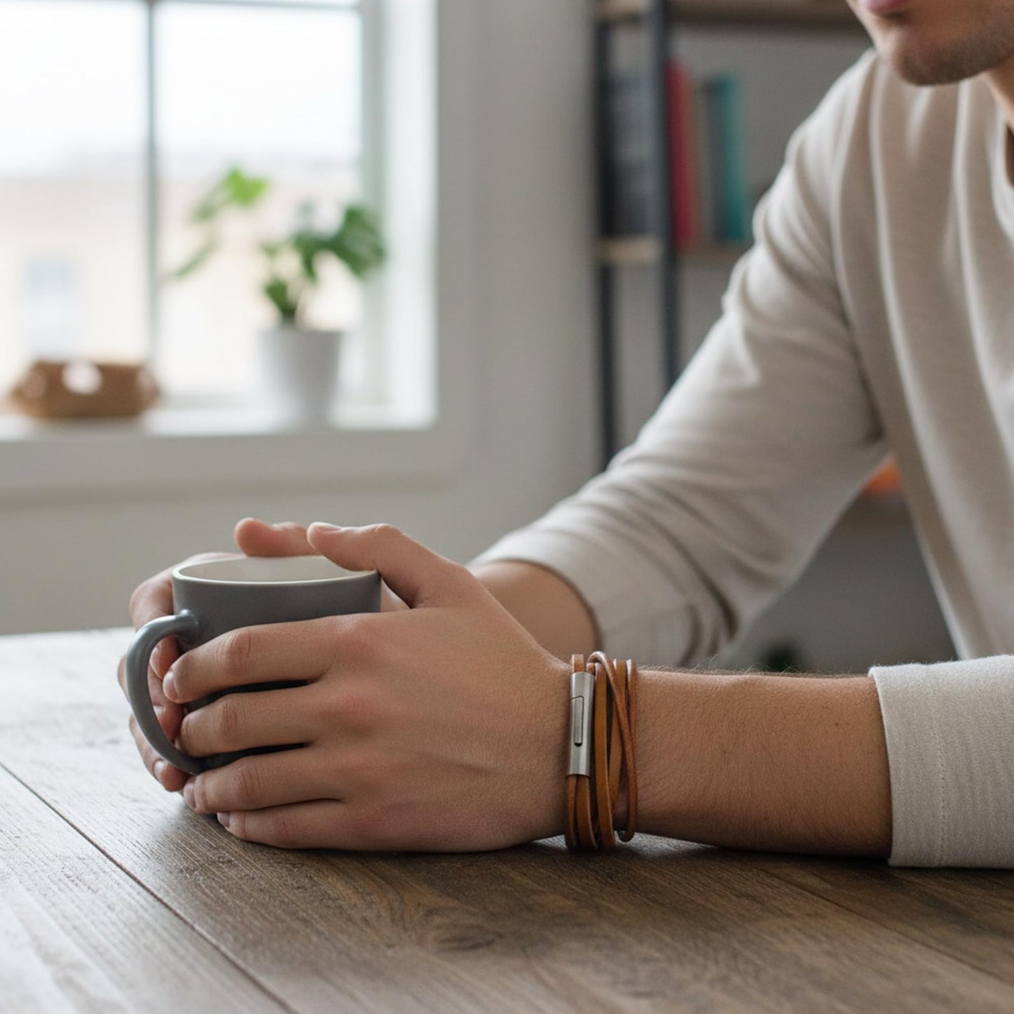 Leporem Unisex Genuine Cowhide Leather Wrap Bracelet Choker Minimalist Push-Lock Clasp Premium Surgical Steel Wristband 17.7 Inch Brown Gift Box (Brown, 17.7 Inches)