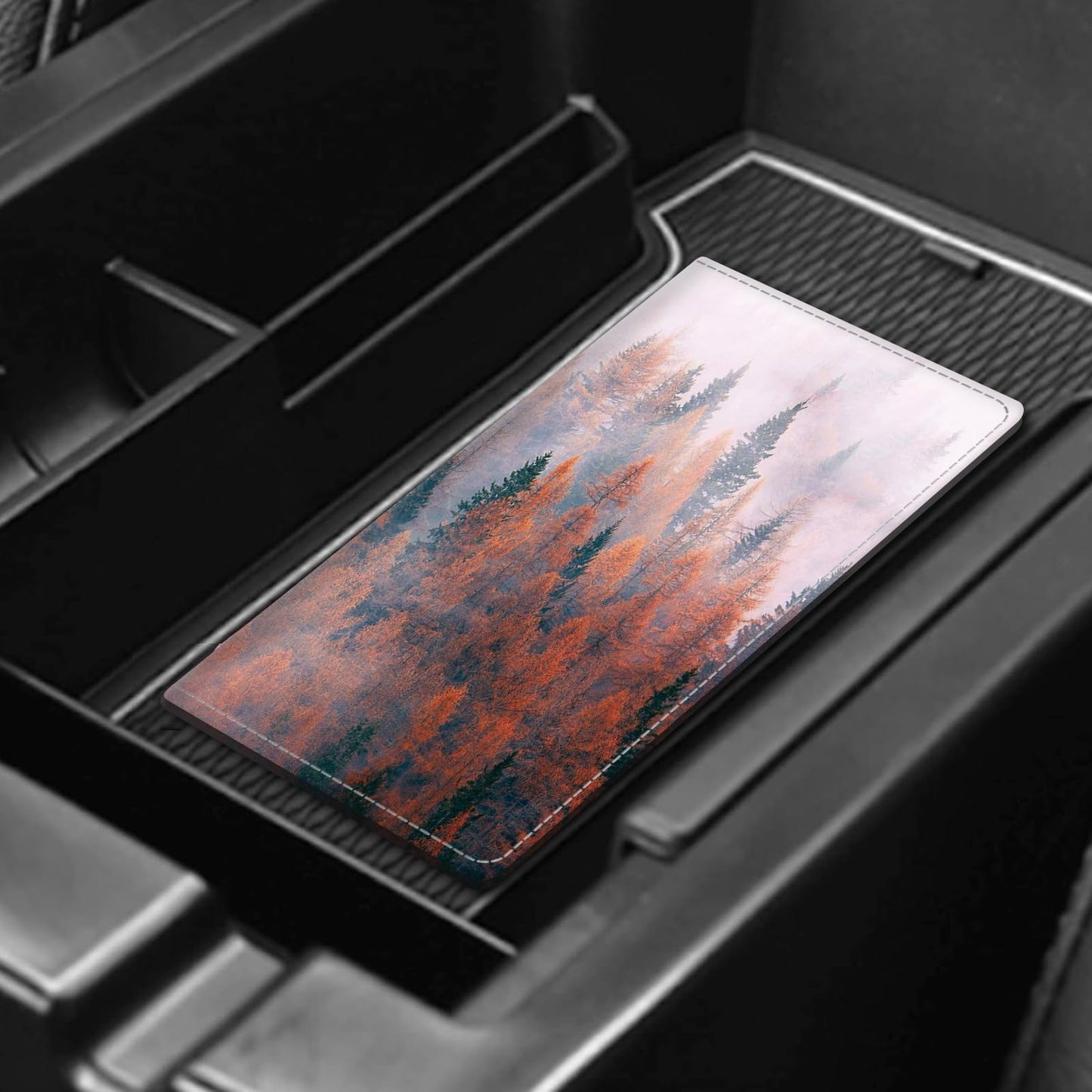 ADUQLZUX Leather Car Registration and Insurance Card Holder, Cute Car Accessories Vehicle Glove Box Car Organizer for Documents, Cards, License Fog Pine Forest