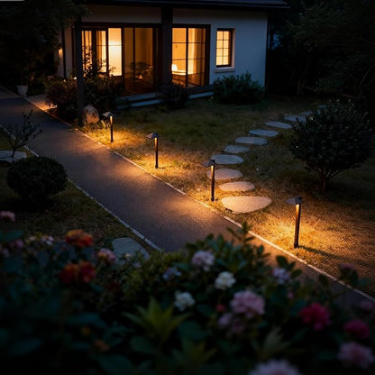 Equinox Outdoor Low Voltage Landscape Lighting 0.6W LED 3100K Warm White Metal 12V Pathway Lights Charcoal Brown 8PK Kits with Connector and Stake (8Pack)