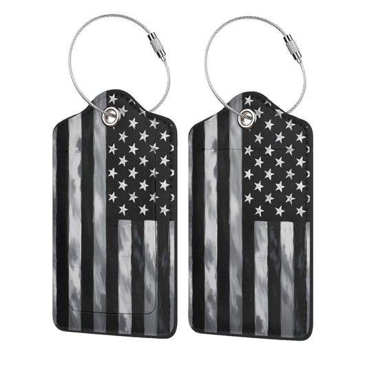 Black American Flag Luggage Tags for Suitcases, Patriotic Luggage Tag for Women Men, 2 Pcs USA Flag Leather Suitcase Tags