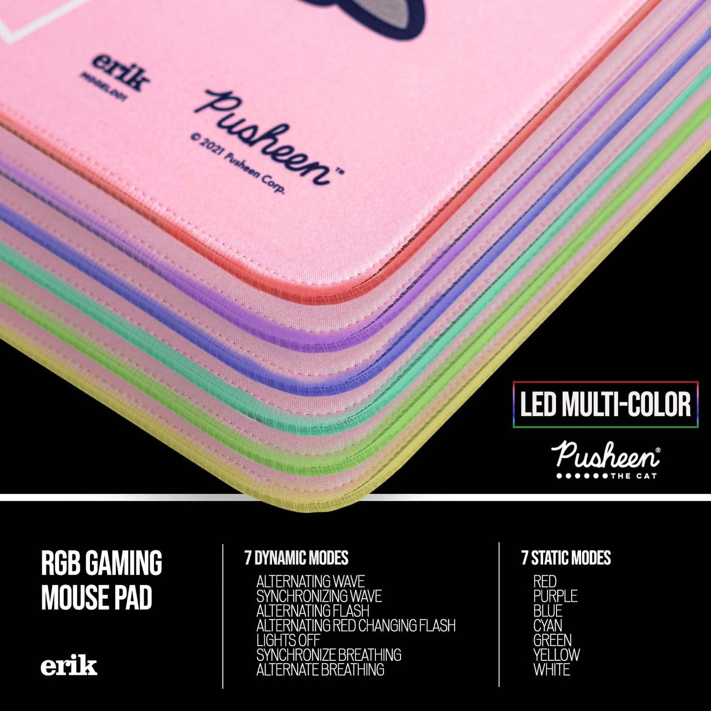 Erik Official Pusheen XXL RGB Gaming Mouse Mat | LED Mouse Mat | 900x400x4 mm Non-Slip Rubber Base Mouse Pad RGB, RGB Gaming Mouse Pad, Keyboard Mouse Mat | Pusheen Gifts | Kawaii Gaming