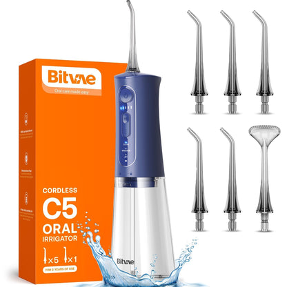 Bitvae Water Dental Flosser for Teeth, Cordless Water Teeth Cleaner Picks, 3 Modes 5 Intensities, IPX7 Waterproof, Rechargeable Water Dental Picks for Cleaning - Black