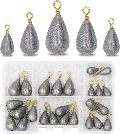 Fishing Weights Sinkers Kit - 25-Piece Assorted Bass & Catfish Weights for Saltwater & Freshwater Fishing