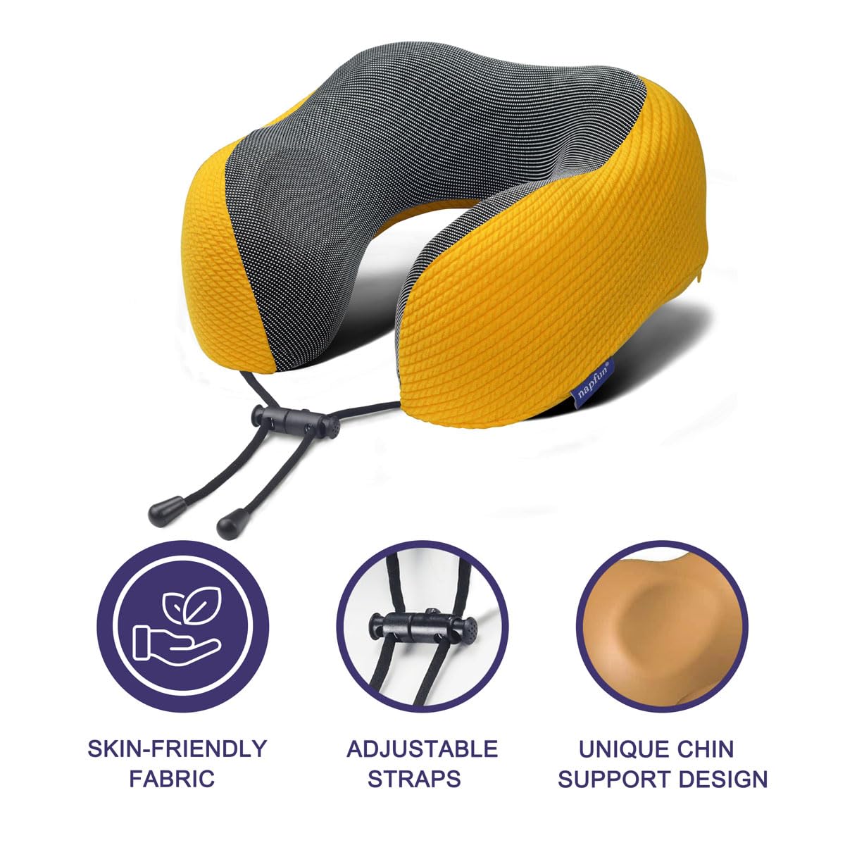 napfun Neck Pillow for Traveling, Upgraded Travel Neck Pillow for Airplane 100% Pure Memory Foam Travel Pillow for Flight Headrest Sleep, Portable Plane Accessories, Light Grey
