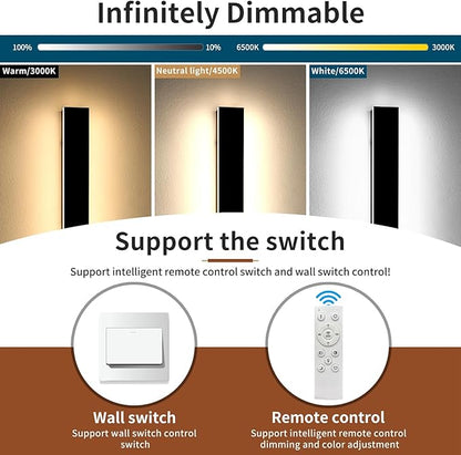 2 Pack 23.6inch Modern Outdoor Light Fixture, 3000K-6000K Dimmable LED Wall Sconce, IP65 Waterproof Black Linear Exterior Lighting for House, Porch, Patio, Garage with Remote Control