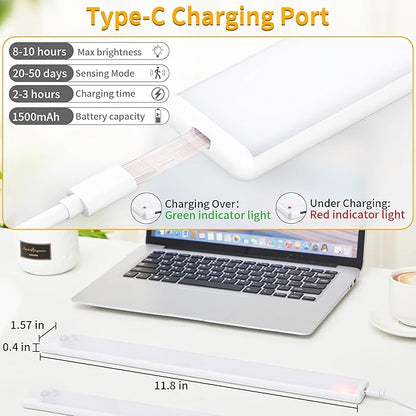 Wireless Under Cabinet Lighting 12 Inch 3 Pack, Magnetic Motion Sensor Light Indoor USB C Rechargeable Closet Lights, 3 Color Dimmable LED Night Light Stick on Under Counter Lights for Kitchen Stairs