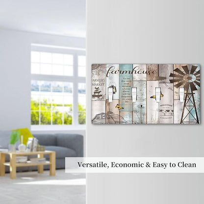 Rustic Western Farmhouse Windmill 4 Gang Decorative light switch plate Cover Vintage Barn Wooden Plank Inspirational Quote Quad Toggle Wall Plate Covers Switchplate Electrical Faceplate