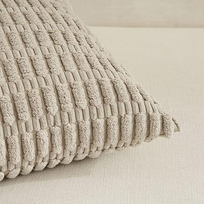Fancy Homi Taupe Lumbar Decorative Throw Pillow Covers 12x20 Inch for Living Room Couch Bed Sofa, Rustic Farmhouse Boho Home Decor, Soft Striped Corduroy Rectangle Cushion Case 30x50 cm
