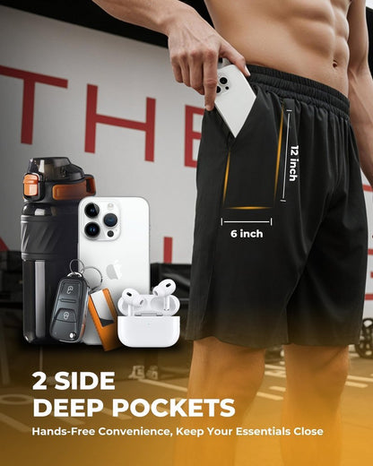 Barjneel 6 Pack Men's Athletic Shorts - Workout Gym Basketball Quick Dry Black Mens Shorts with Pockets for Casual Running