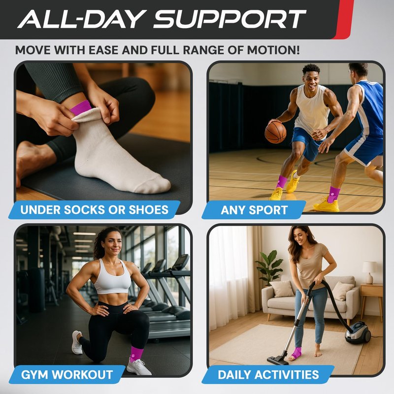 Sleeve Stars Ankle Brace for Women & Men, Ankle Wrap for Sprained Ankle, Compression Sleeve for Plantar Fasciitis Relief, Easy Customizable Support: w/Removable Strap (Single/L:12"-13"/Hot Pink)