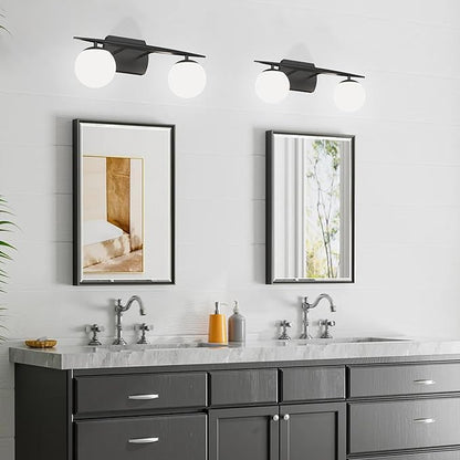 Black Vanity Lights for Bathroom, 2-Light 20 Inch Bathroom Lighting Fixtures over Mirror with Milky White Frosted Glass Shades, Wall Sconces for Bathroom, Bedroom, Living Room(G9 Bulb not Included)