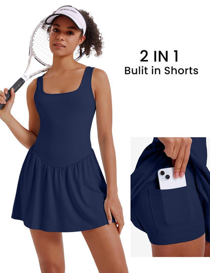 Desol Summer Tennis Dress for Women, Athletic Golf Bodycon Shorts Summer Active Dress Workout Skort Graduation Blue M