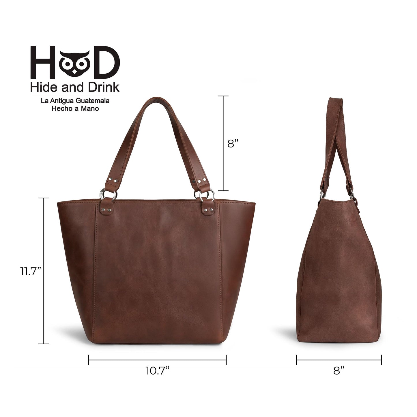 Hide & Drink, Formal Tote Bag, Female Bag, Travel and Shopping Accessory, Handbag for Women, Full Grain Leather, Handmade, Bourbon Brown