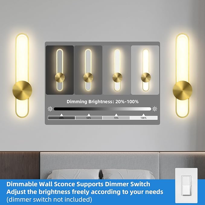 JAYMP Modern Wall Sconce Dimmable LED Wall Light Fixture, Hardwired Wall Lamp for Living Room, Dining Room, Bedroom, Hallway, Lobby, Entryway (Brushed Gold, H110cm/43.3inch)