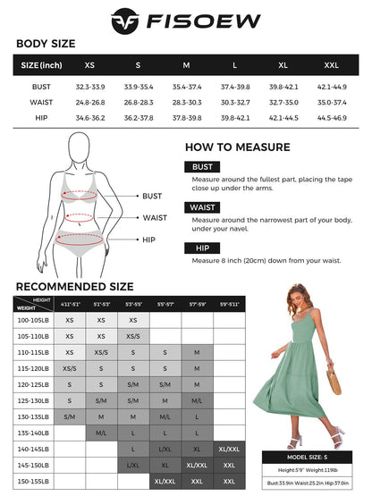 Fisoew Womens Spaghetti Strap Dress V Neck Backless Summer Casual A Line Cami Dress with Pocket Black