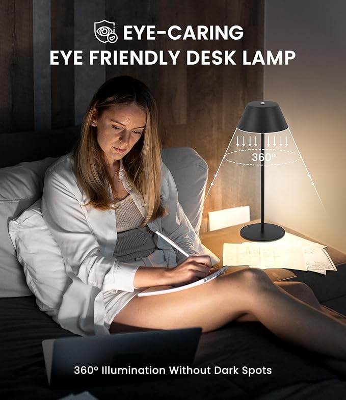LOFTEK Cordless Table Lamps Set of 2, Rechargeable Table Lamp, Up to 55 Hrs Ultra-Long Battery Life, Eye-Friendly, Touch Dimming, Portable Wireless Ambient Lighting (Pure Black, 2 Pack)