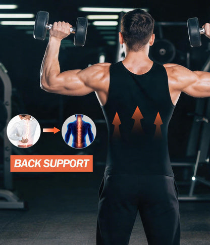 FUXERT Sauna Vest for Men Waist Trainer Sauna Shirt for Men Zipper Sweat Belt Tank Top for Belly Fat(BK L/XL)