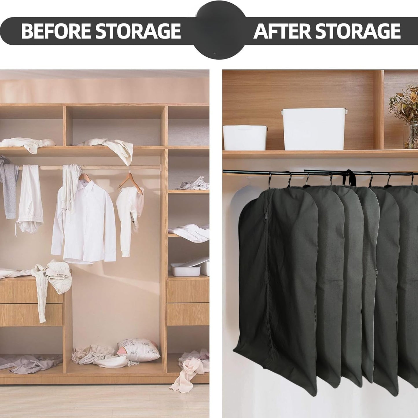 Forever Cotton Premium 100% Cotton Garment Bags – 35" Black Canvas Suit Cover with YKK Zipper – Breathable, Dust-Proof Storage for Suits, Coats, Dresses, Jackets & Travel/Closet Use
