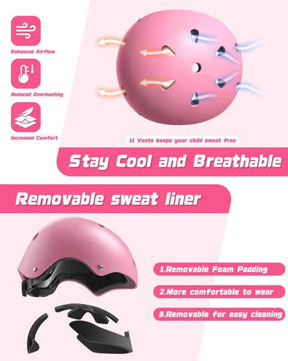 Kids Bike Helmet Set, Adjustable Helmet for Ages 3-10 Year Boys Girls, Pad Set with Knee and Elbow Pads for Bike, Roller, Skating, Scooter, Longboard and More Sports
