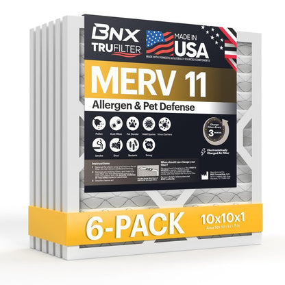 BNX TruFilter 20x25x5 (19.88’’ x 24.75’’ x 4.38‘ Honeywell Compatible 4”) MERV 11 Air Filter (2-Pack) - MADE IN USA - HVAC AC Furnace Filters for Allergies, Dust, Pet, Smoke, Allergy MPR 1200 FPR 7