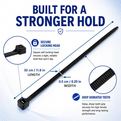 Zip Ties 12 inch, 1000 Pack Heavy Duty Black Zip Ties with 120 lbs Tensile Strength, Self-Locking Nylon Cable Ties,Wire Ties for indoor and outdoor use.