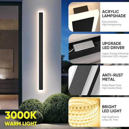 2-Pack 39.4inch LED Outdoor Wall Lights, Modern Exterior Wall Lights LED Long Wall Sconce Light Fixture, IP65 Waterproof Black Outside Lights for House Garage Front Door (3000k)