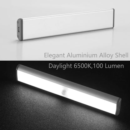 Moston 10 LED Magnetic Motion Sensor Wardrobe Closet Lights,Auto On/Off Under Cupboard Cabinet Lighting,Rechargeable Battery Powered Sensing Night Light,Stick-on Anywhere (Silver Aluminium,2 Pack)