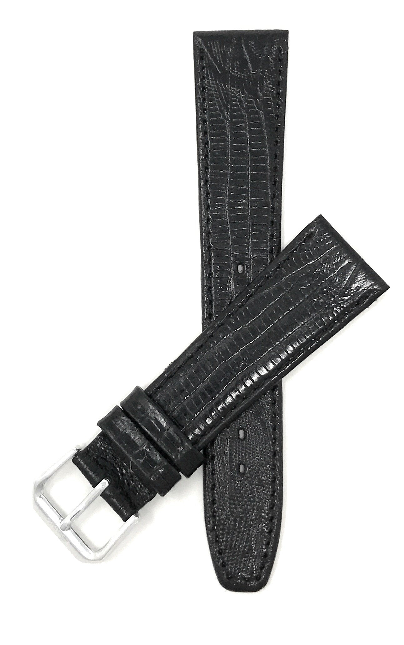 Bandini 10mm Womens Italian Leather Watch Band Strap - Black - Lizard Pattern - Slim