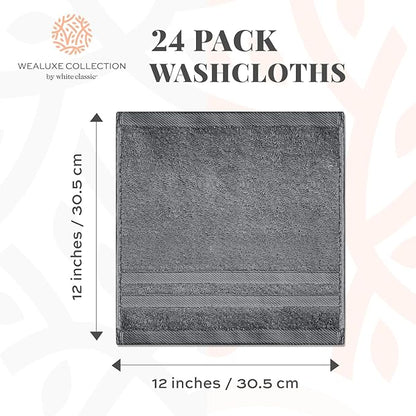White Classic Wealuxe Dark Gray Washcloths 24 Pack