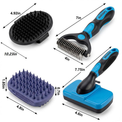PETIMP STORE 4PCS Self Cleaning Slicker Brush, Pet Grooming Rake, Bath Brush & Massage Brush for Short/Long Haired Dogs, Cats & Horses, Pet Grooming Deshedding Tools - Pet Supplies (Green Black)