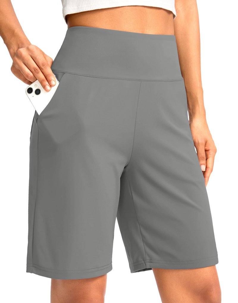 G Gradual Women's Bermuda Long Shorts with Pockets 9" High Waisted Knee Length Shorts for Women Walking Athletic Workout(Light Grey,XXL)