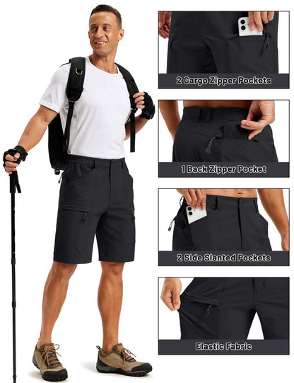 TACVASEN Men's Hiking Cargo Shorts Quick Dry Lightweight Shorts with Zipper Pockets for Casual Golf Travel Work Black 32