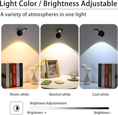 2200mAh Motion Sensor Picture Light, Spotlight Painting Light, LED Wall Sconce, Night Light Lamp, Rechargeable Battery Operated 3 Color & Dimmable Magnetic 360° Rotation with Remote (Black, 1 Pcs)