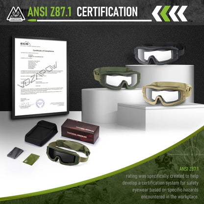 VOZAPOW Airsoft Goggles Anti Fog with ANSI Z87.1 Certified, Safety Goggles Impact Resistant, Tactical Shooting Glasses