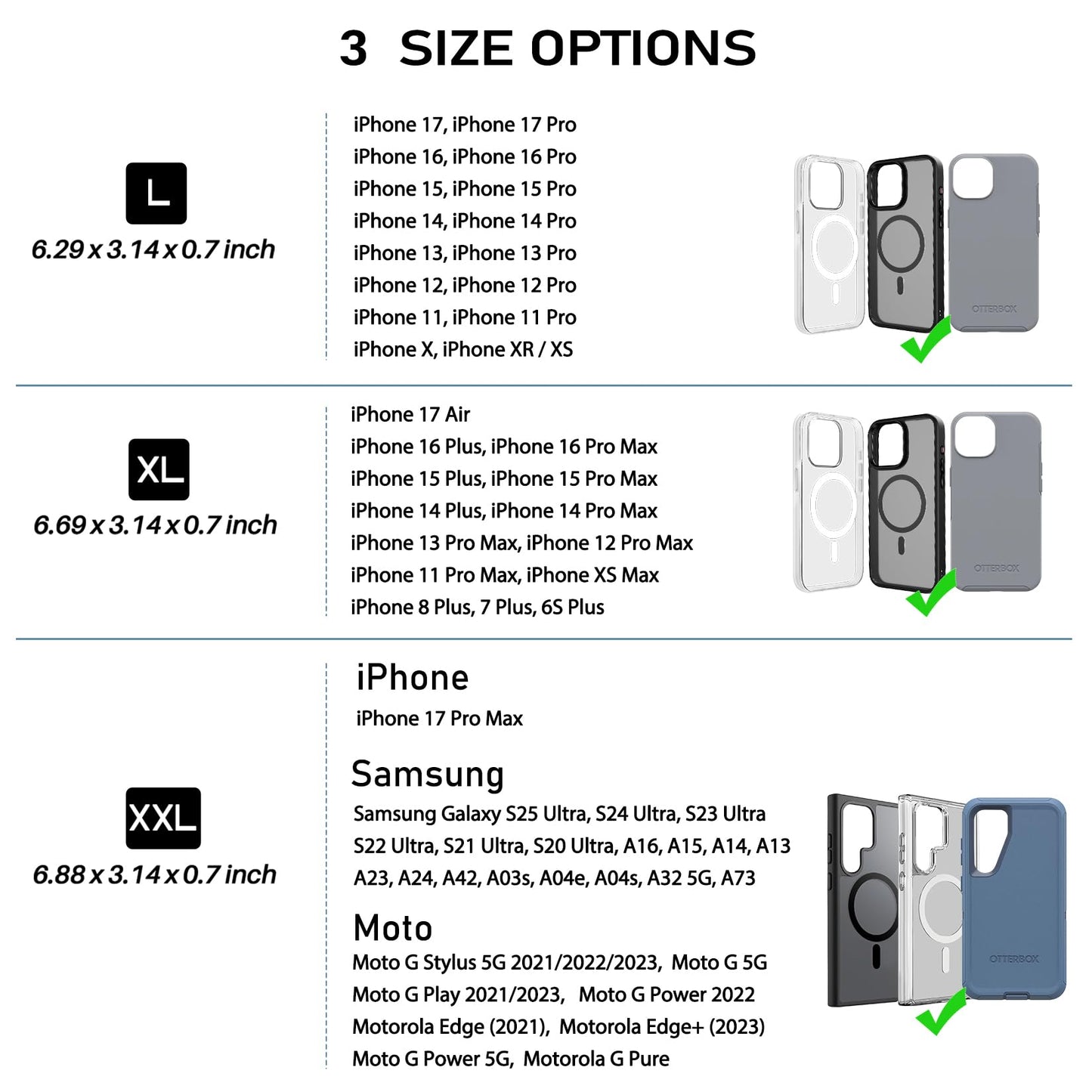 ykooe Rugged Nylon Holster Compatible with iPhone 17 Pro Max, Galaxy S25/S24/S23/S21/S20 Ultra, A16 A15 A14 A13 Moto G Stylus Play Power 5G Cell Phone Belt Holder for Men, Black - XXL