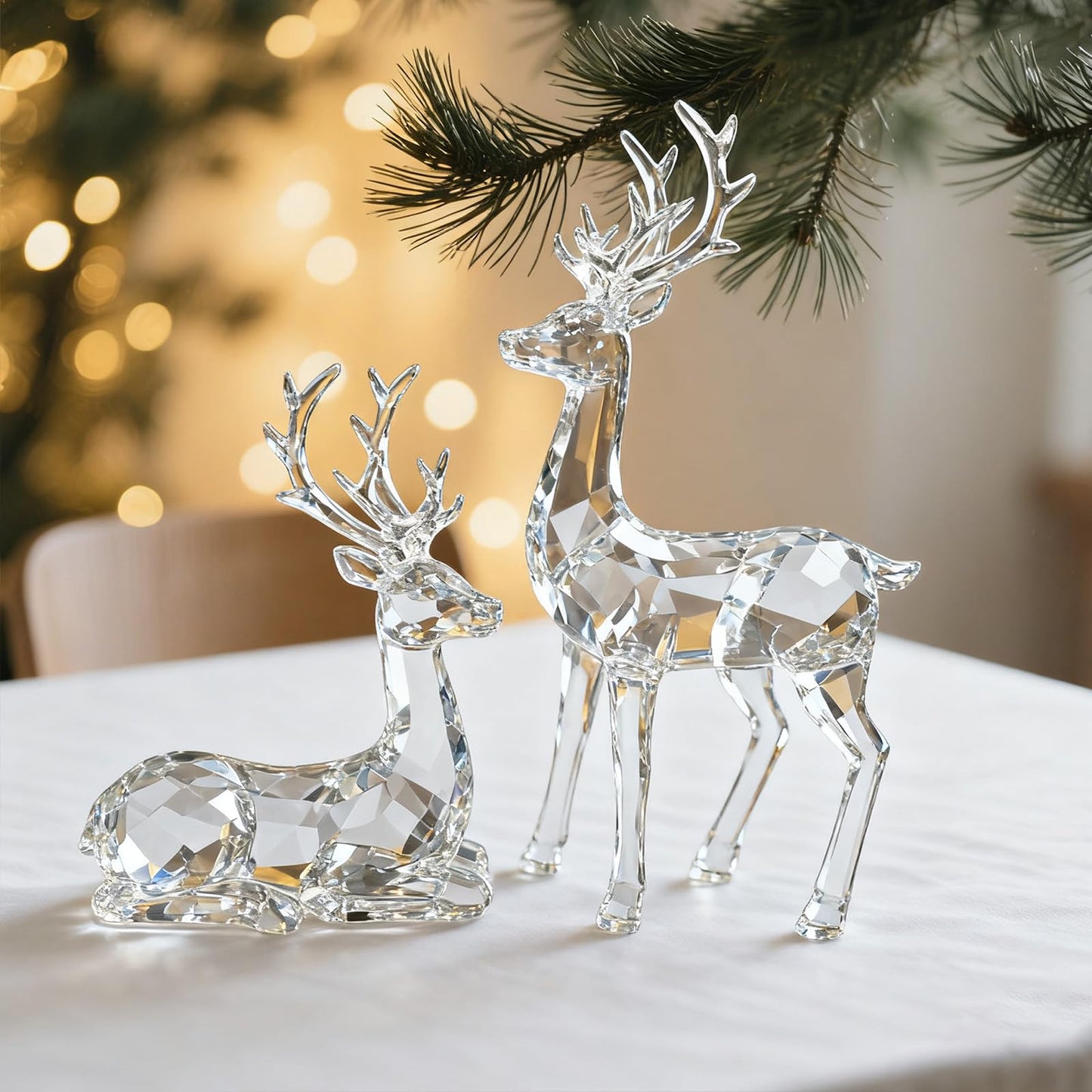 EverZenHub Christmas Reindeer Figurines - Resin Deer Statues for Home Décor, Xmas Tabletop Decor, Fireplace Mantel, Shelf & Cabinet Ornaments (Set of 2 Elk Sculptures)