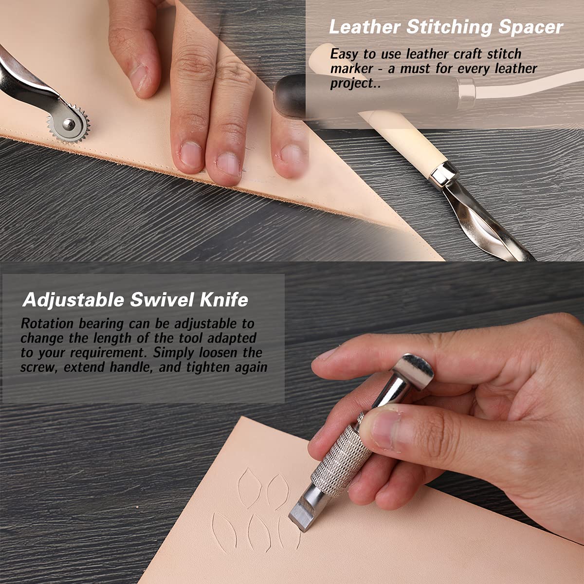 328PCS Leather Working Kit, Leather Working Tools with Manual - Stamp Tools, Stitching Groover and Rivets Kit for Beginners to Professionals