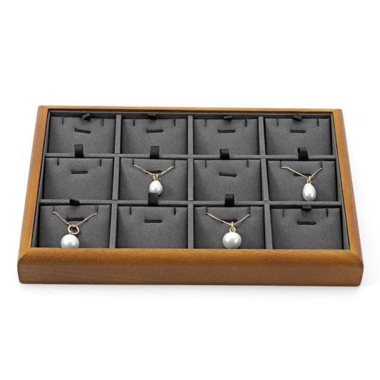 Oirlv Solid Wood 12 Grid Liner Pendant Jewelry Organizer Tray Jewelry Drawer Organizer(Grey)