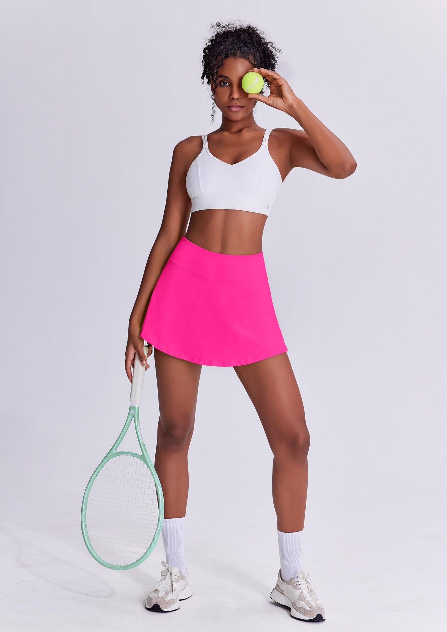 PINSPARK Women's Tennis Skirts Athletic Golf Skorts Skirts with Shorts Pocket for Running Workout Sports 13",Hot Pink Large