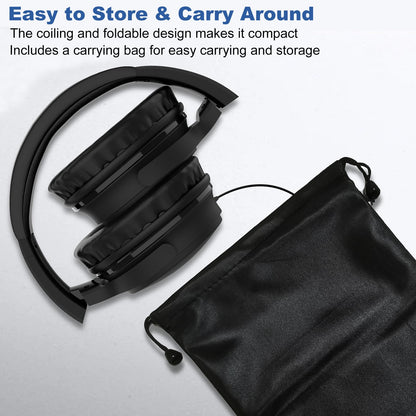 Joysico 19.5Ft / 6M Extra Long Cord Headphones for TV PC with Volume Control, Spring Coiled Cable, 3.5mm AUX, Wired Over Ear Earphones for Seniors Hard of Hearing, Large Comfortable Computer Headset