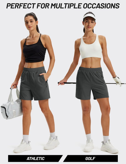 TACVASEN Women's Lightweight Hiking Shorts Quick Dry Water Resistant UPF 50+ Athletic Shorts with Pockets Drawstring Workout Casual Dark Grey L
