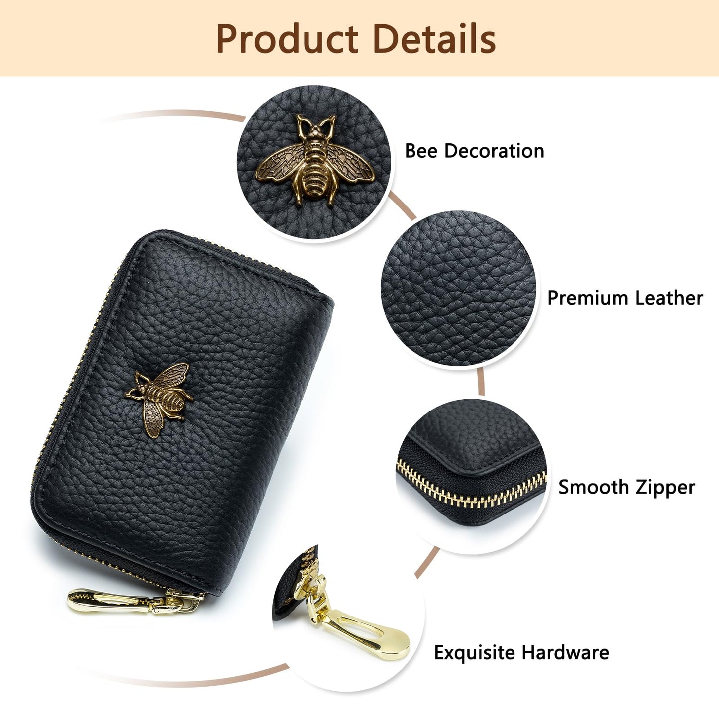 imeetu RFID Credit Card Holder, Small Leather Zipper Card Case Wallet for Women (Lite,Blue)