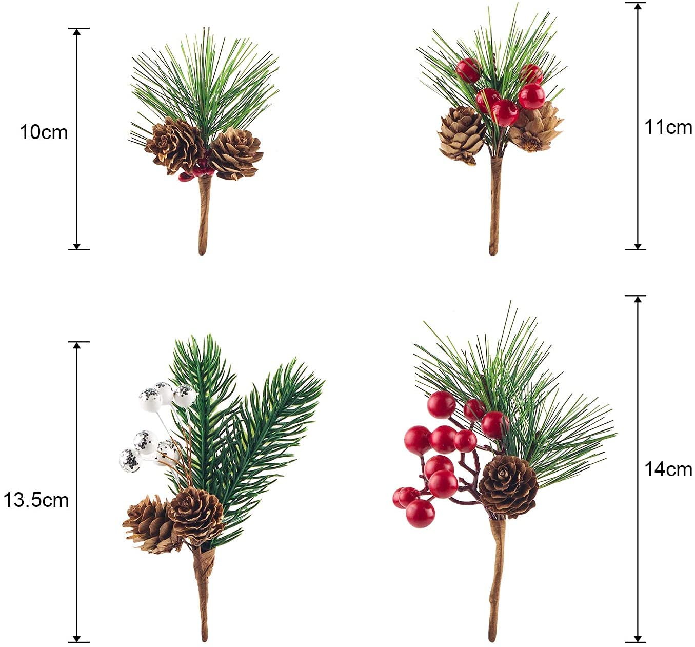 Yixiang 12Pack Artificial Christmas Picks Assorted Red Berry Picks Stems Faux Pine Picks Spray with Pinecones Apples Holly Leaves for Christmas Floral Arrangement Wreath Winter Holiday Décor