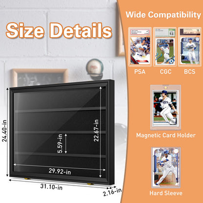Mlikero Baseball Card Display Case, 36 Graded Card Display Frame Lockable, Trading Card Display with UV Protection Sports Card Display Case for Baseball Cards, Football Cards, Sports Cards