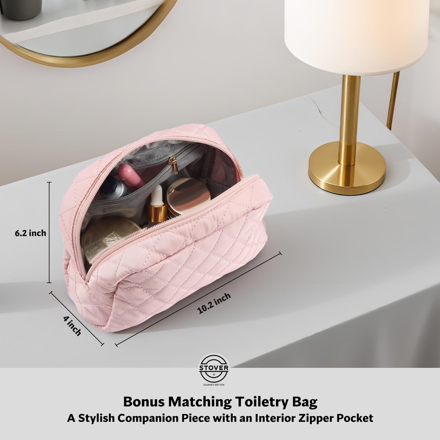 STOVER Women’s Convertible Garment Duffel Bag for Travel – 2-in-1 Carry-On Weekender/Overnight Tote - Wrinkle-Free Dresses, Suits & Clothes + Shoe Compartment & Bonus Toiletry Bag (Blush Pink)