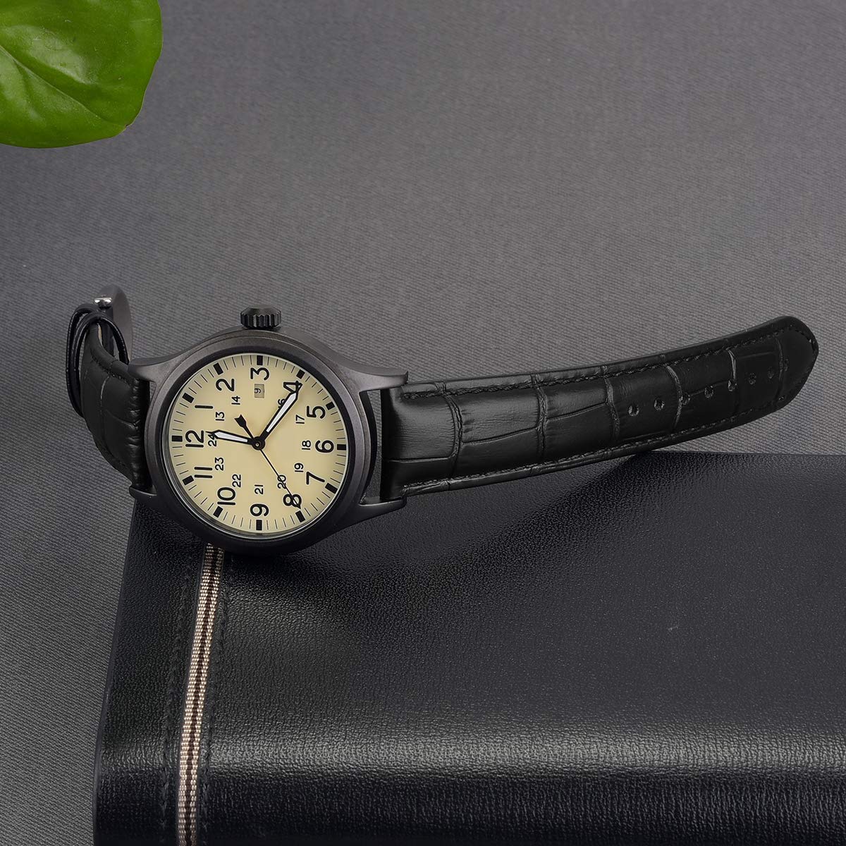 EACHE 12mm Croco Leather Watch Bands Black Classical Leather Watch Straps Waterproof Black Watch Bands With Gold Buckle